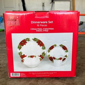 Dinnerware Set: 16 pieces. 4 available sets. New in box.